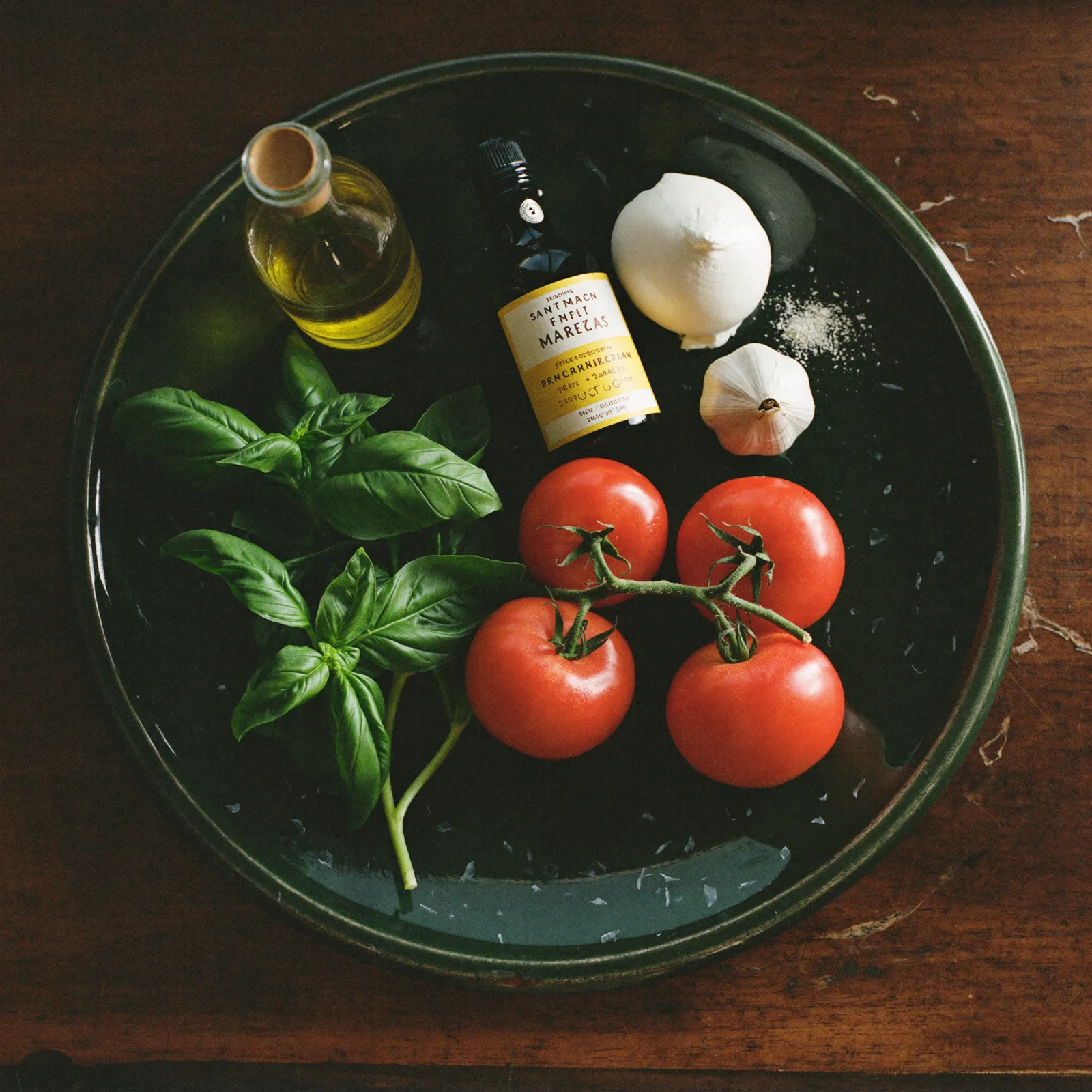 Mediterrane Zutaten – Basilikum, Tomaten, Olivenöl (Symbolfoto)